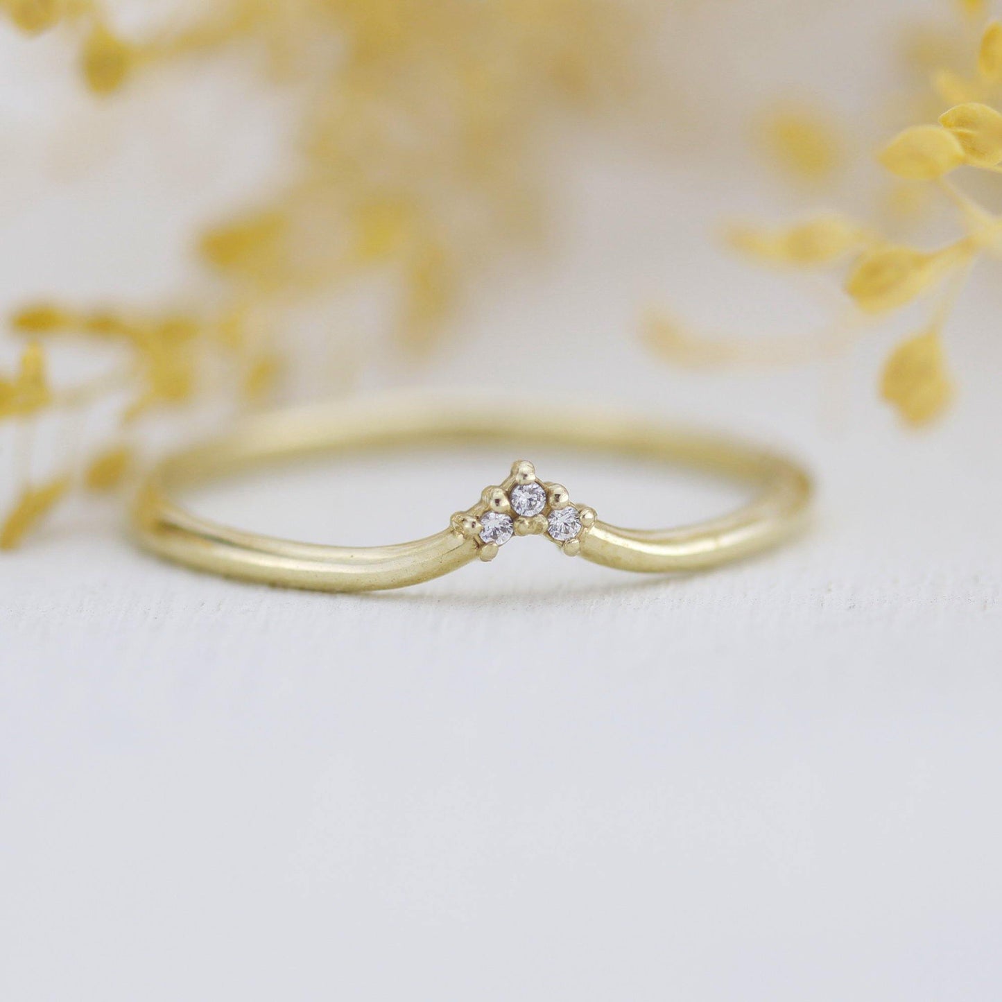 V shape wedding band, simple diamond wedding band, curved wedding band | R215WD - NOOI JEWELRY