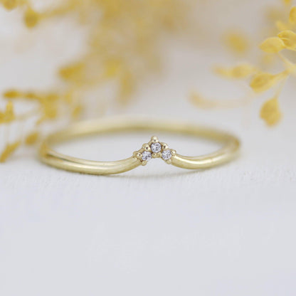 V shape wedding band, simple diamond wedding band, curved wedding band | R215WD - NOOI JEWELRY