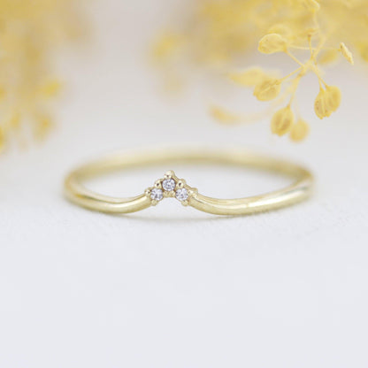 V shape wedding band, simple diamond wedding band, curved wedding band | R215WD - NOOI JEWELRY