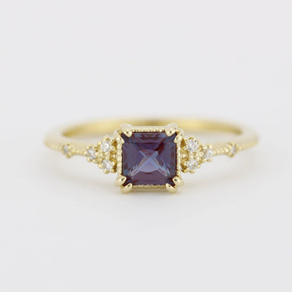 Alexandrite engagement ring, Princess cut engagement ring | R337ALEX - NOOI JEWELRY
