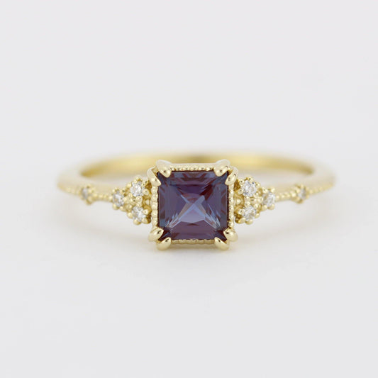 Alexandrite engagement ring, Princess cut engagement ring | R337ALEX - NOOI JEWELRY