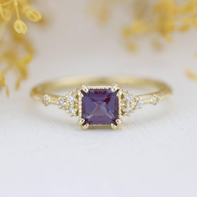 Alexandrite engagement ring, Princess cut engagement ring | R337ALEX - NOOI JEWELRY