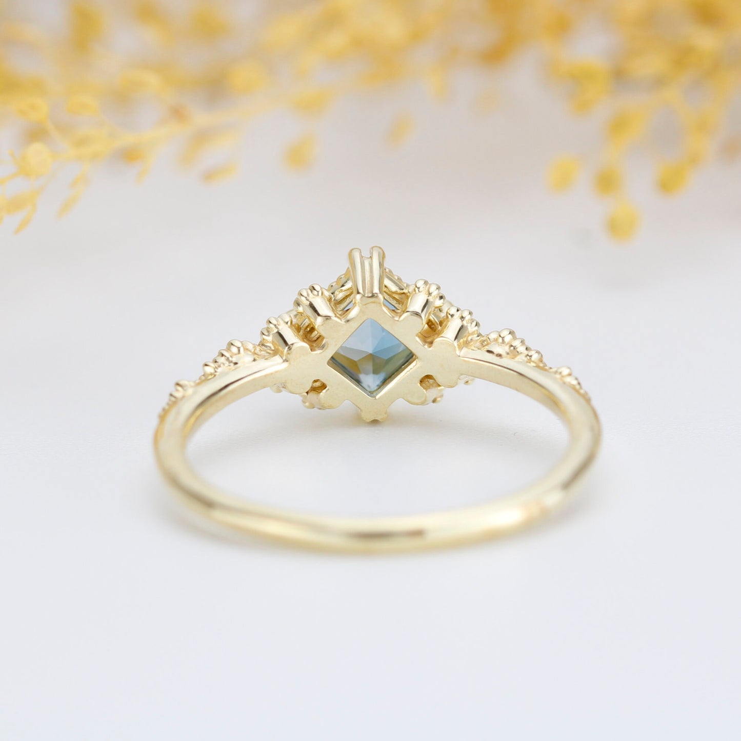 Princess cut engagement ring, vintage engagement rings London blue topaz and diamond| R339LBT - NOOI JEWELRY