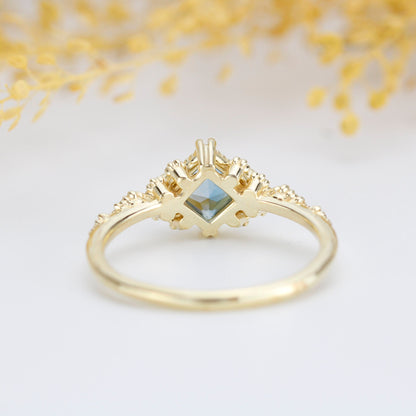 Princess cut engagement ring, vintage engagement rings London blue topaz and diamond| R339LBT - NOOI JEWELRY