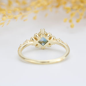 Princess cut engagement ring, vintage engagement rings London blue topaz and diamond| R339LBT - NOOI JEWELRY