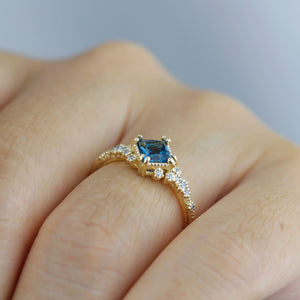Princess cut engagement ring, vintage engagement rings London blue topaz and diamond| R339LBT - NOOI JEWELRY