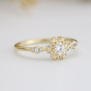 Round halo engagement ring, diamond alternative ring, unique engagement ring | R 341WD - NOOI JEWELRY