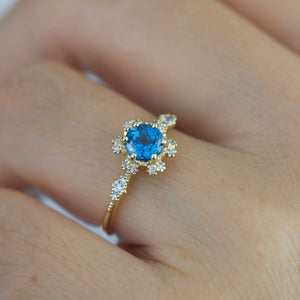 Vintage engagement ring art deco London blue topaz and diamond ring | R343LBT - NOOI JEWELRY