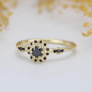Round halo engagement ring, black diamond ring  | R 341BD - NOOI JEWELRY
