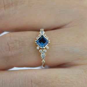 Princess cut engagement ring, vintage engagement rings London blue topaz and diamond| R339LBT - NOOI JEWELRY