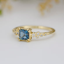 Load image into Gallery viewer, Princess cut ring, vintage engagement rings London blue topaz and diamond | R340LBT - NOOI JEWELRY