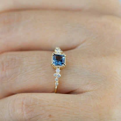 Princess cut ring, vintage engagement rings London blue topaz and diamond | R340LBT - NOOI JEWELRY