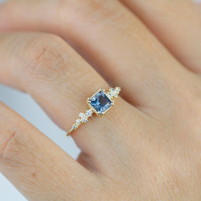 Princess cut ring, vintage engagement rings London blue topaz and diamond | R340LBT - NOOI JEWELRY