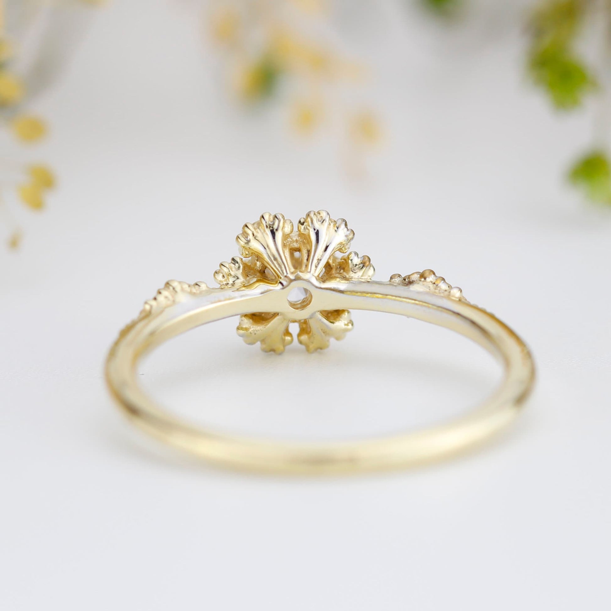 Round halo engagement ring, diamond alternative ring, unique engagement ring | R 341WD - NOOI JEWELRY