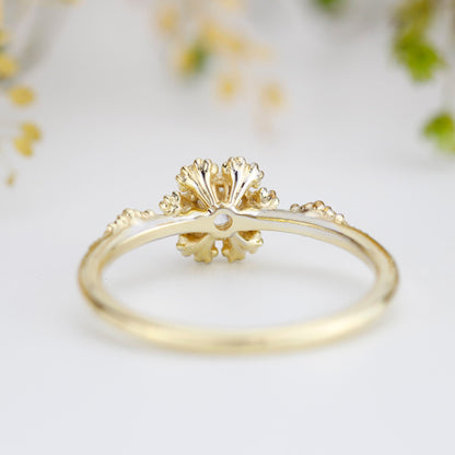 Round halo engagement ring, diamond alternative ring, unique engagement ring | R 341WD - NOOI JEWELRY