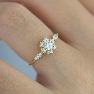 Round halo engagement ring, diamond alternative ring, unique engagement ring | R 341WD - NOOI JEWELRY