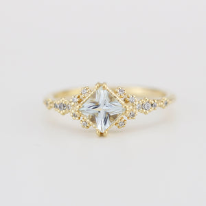 Aquamarine engagement ring vintage unique, princess cut engagement ring, vintage engagement ring R339AQ