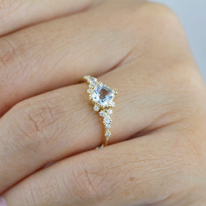 Aquamarine engagement ring vintage unique, princess cut engagement ring, vintage engagement ring R339AQ