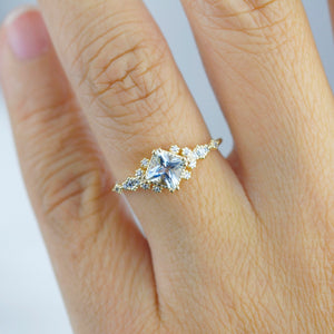 Aquamarine engagement ring vintage unique, princess cut engagement ring, vintage engagement ring R339AQ