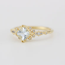 Load image into Gallery viewer, Aquamarine engagement ring vintage unique, princess cut engagement ring, vintage engagement ring R339AQ