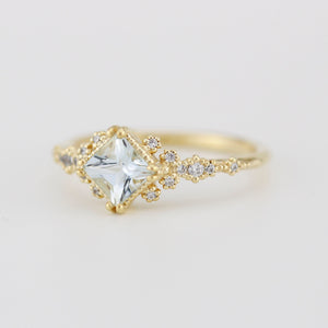 Aquamarine engagement ring vintage unique, princess cut engagement ring, vintage engagement ring R339AQ