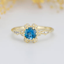 Load image into Gallery viewer, Vintage engagement ring art deco London blue topaz and diamond ring | R343LBT - NOOI JEWELRY