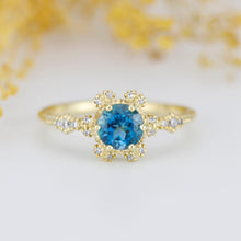 Load image into Gallery viewer, Vintage engagement ring art deco London blue topaz and diamond ring | R343LBT - NOOI JEWELRY