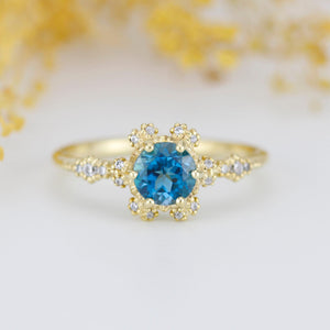 Vintage engagement ring art deco London blue topaz and diamond ring | R343LBT - NOOI JEWELRY
