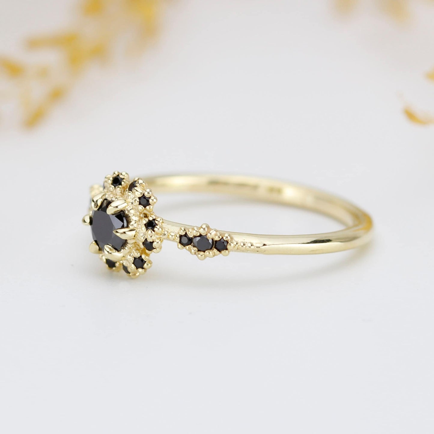 Round halo engagement ring, black diamond ring  | R 341BD - NOOI JEWELRY