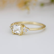 Load image into Gallery viewer, Princess cut engagement ring, diamond ring, simple ring, white topaz and diamond ring, simple diamond ring | R 344WT