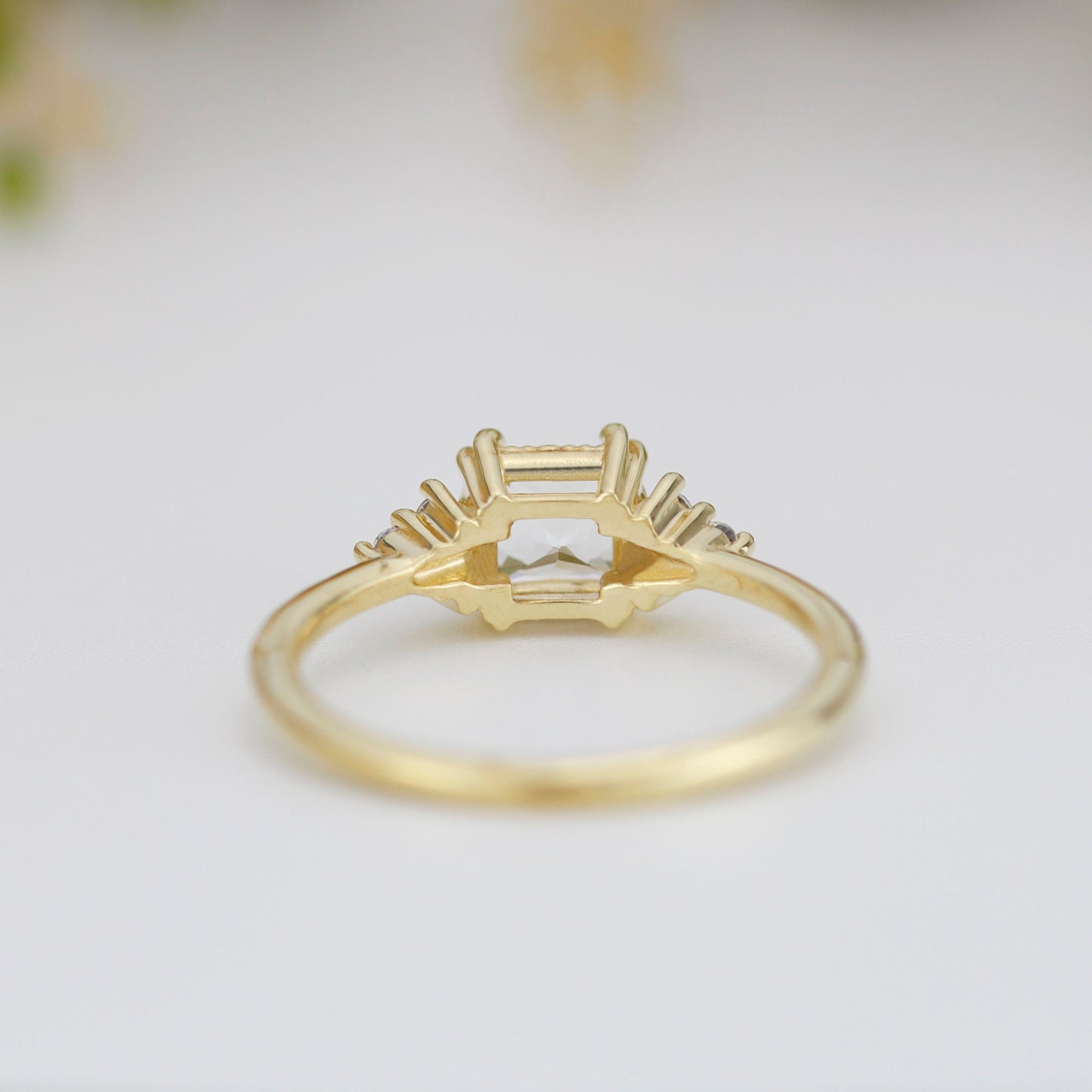Princess cut engagement ring, diamond ring, simple ring, white topaz and diamond ring, simple diamond ring | R 344WT