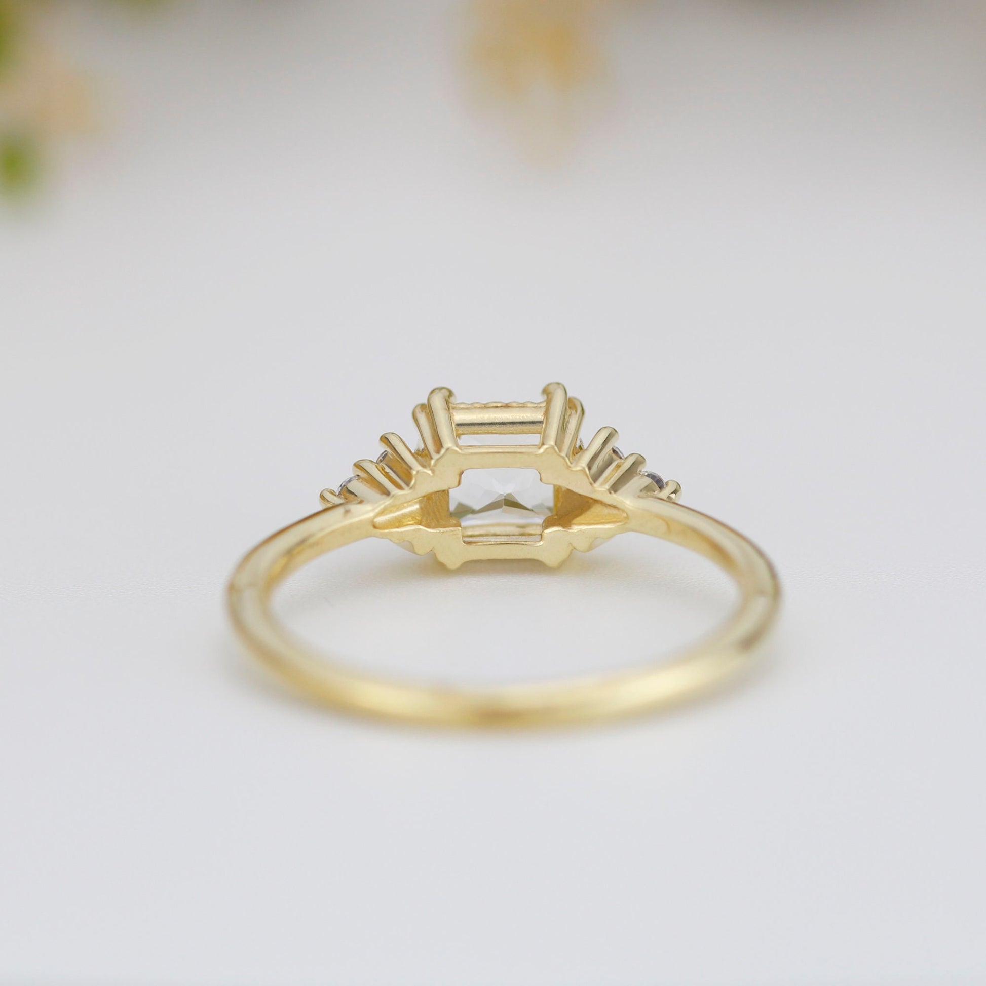 Princess cut engagement ring, diamond ring, simple ring, white topaz and diamond ring, simple diamond ring | R 344WT