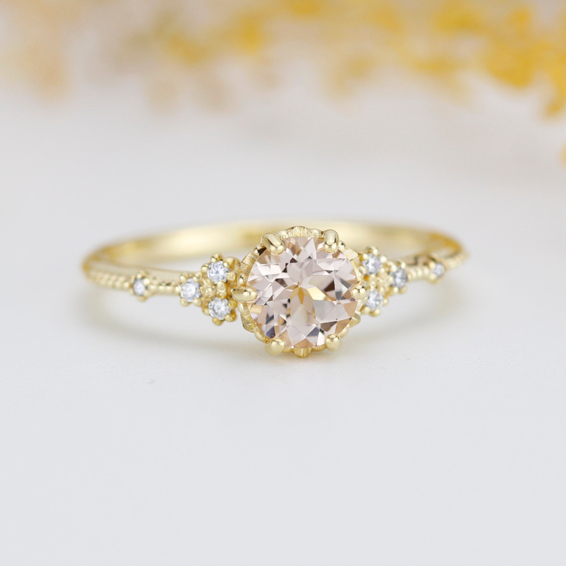 Morganite and diamond ring, morganite engagement ring, anniversary diamond ring |  R 345MO