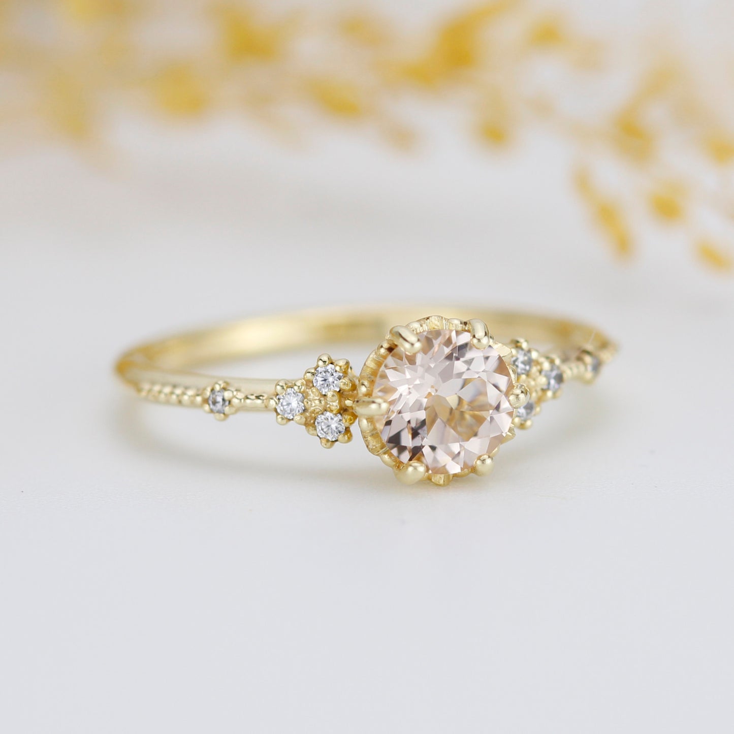 Morganite and diamond ring, morganite engagement ring, anniversary diamond ring |  R 345MO