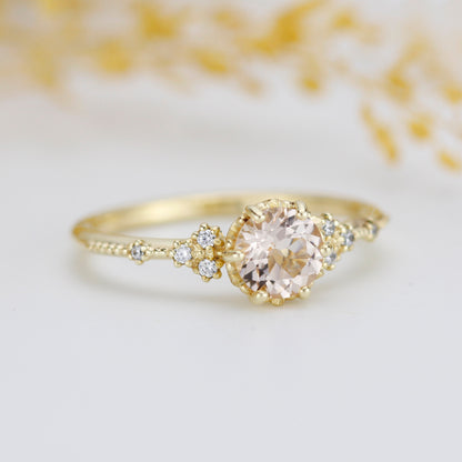 Morganite and diamond ring, morganite engagement ring, anniversary diamond ring |  R 345MO