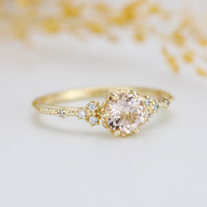 Morganite and diamond ring, morganite engagement ring, anniversary diamond ring |  R 345MO