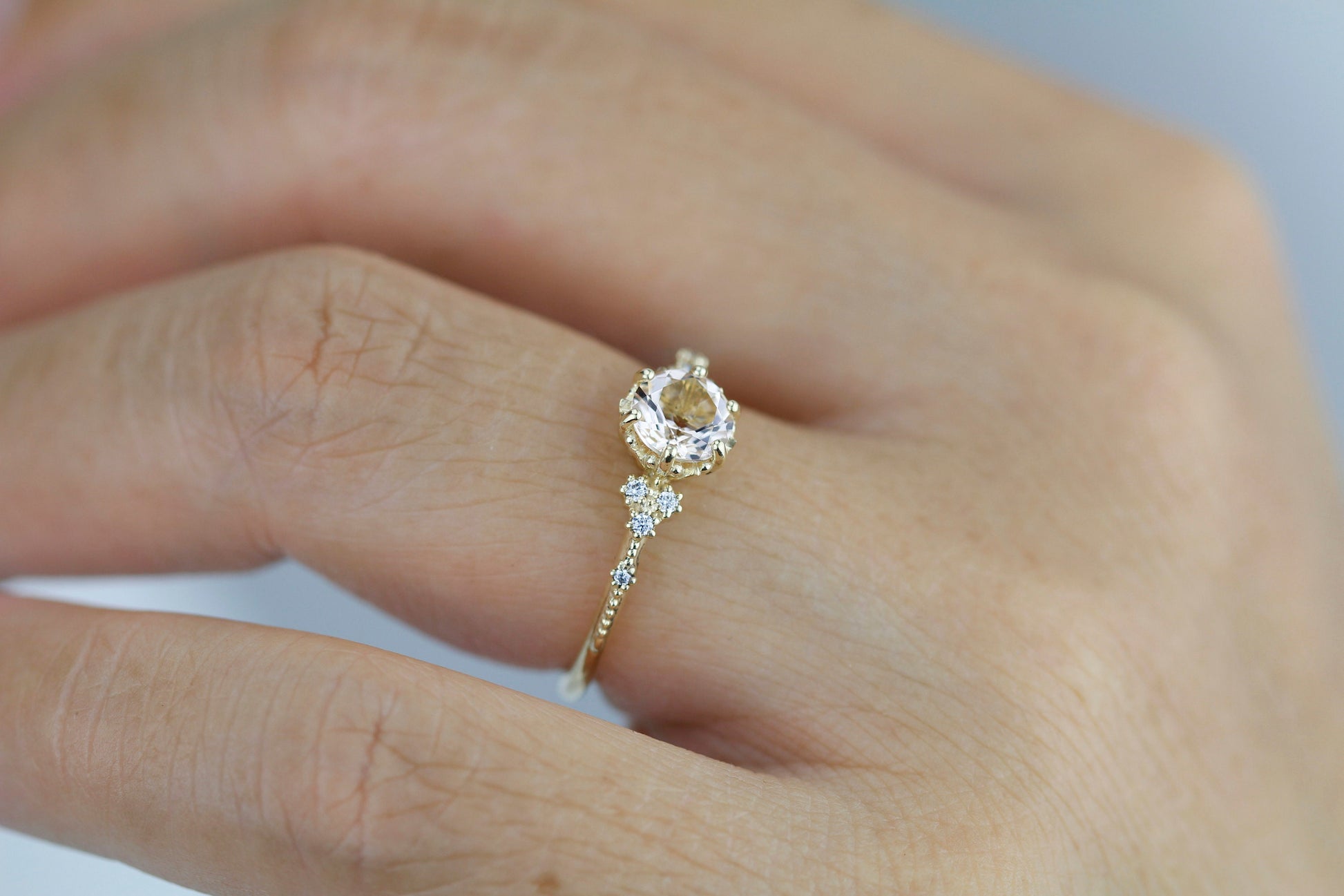 Morganite and diamond ring, morganite engagement ring, anniversary diamond ring |  R 345MO
