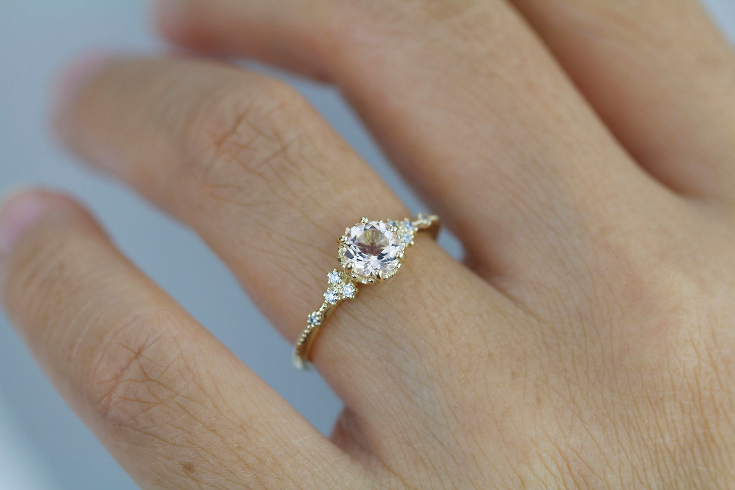 Morganite and diamond ring, morganite engagement ring, anniversary diamond ring |  R 345MO