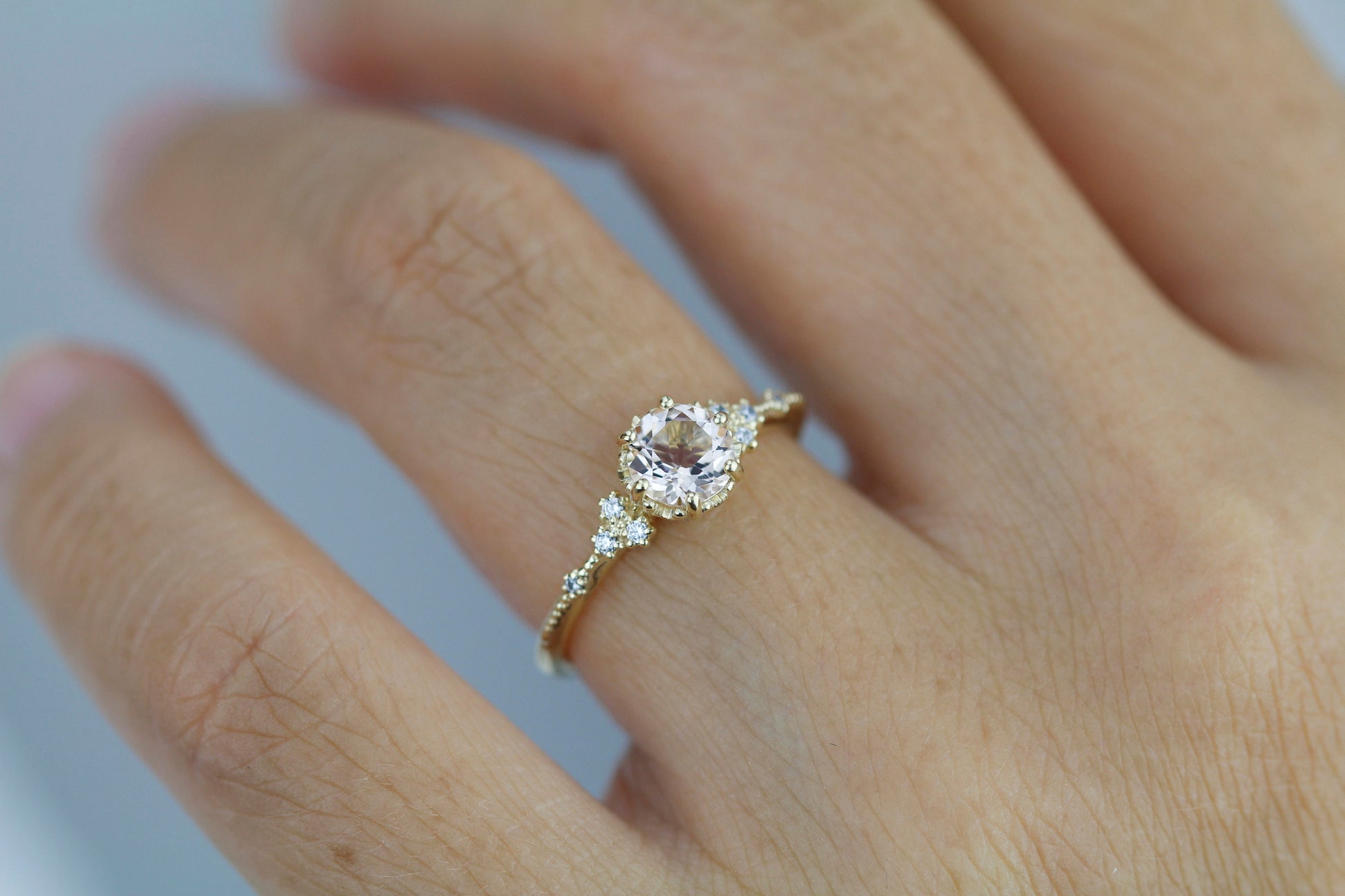 Morganite and diamond ring, morganite engagement ring, anniversary diamond ring |  R 345MO