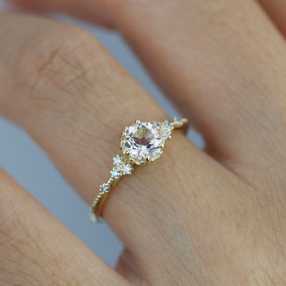 Morganite and diamond ring, morganite engagement ring, anniversary diamond ring |  R 345MO