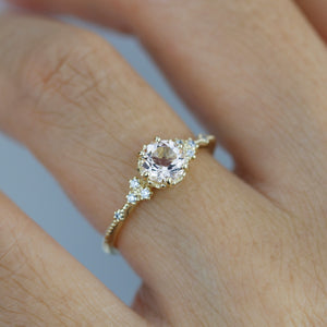 Morganite and diamond ring, morganite engagement ring, anniversary diamond ring |  R 345MO