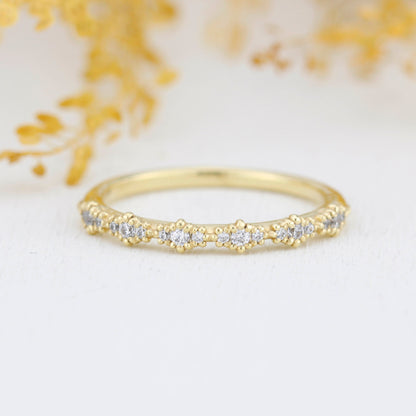 Diamond eternity band, vintage diamond engagement ring, half eternity band, Lace wedding band, Delicate gold lace ring | R 346WD