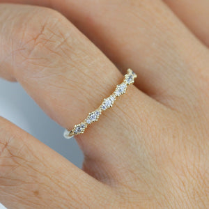 Diamond eternity band, vintage diamond engagement ring, half eternity band, Lace wedding band, Delicate gold lace ring | R 346WD