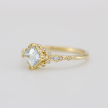 Load image into Gallery viewer, Aquamarine engagement ring vintage unique, princess cut engagement ring, vintage engagement ring R339AQ
