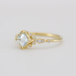 Aquamarine engagement ring vintage unique, princess cut engagement ring, vintage engagement ring R339AQ
