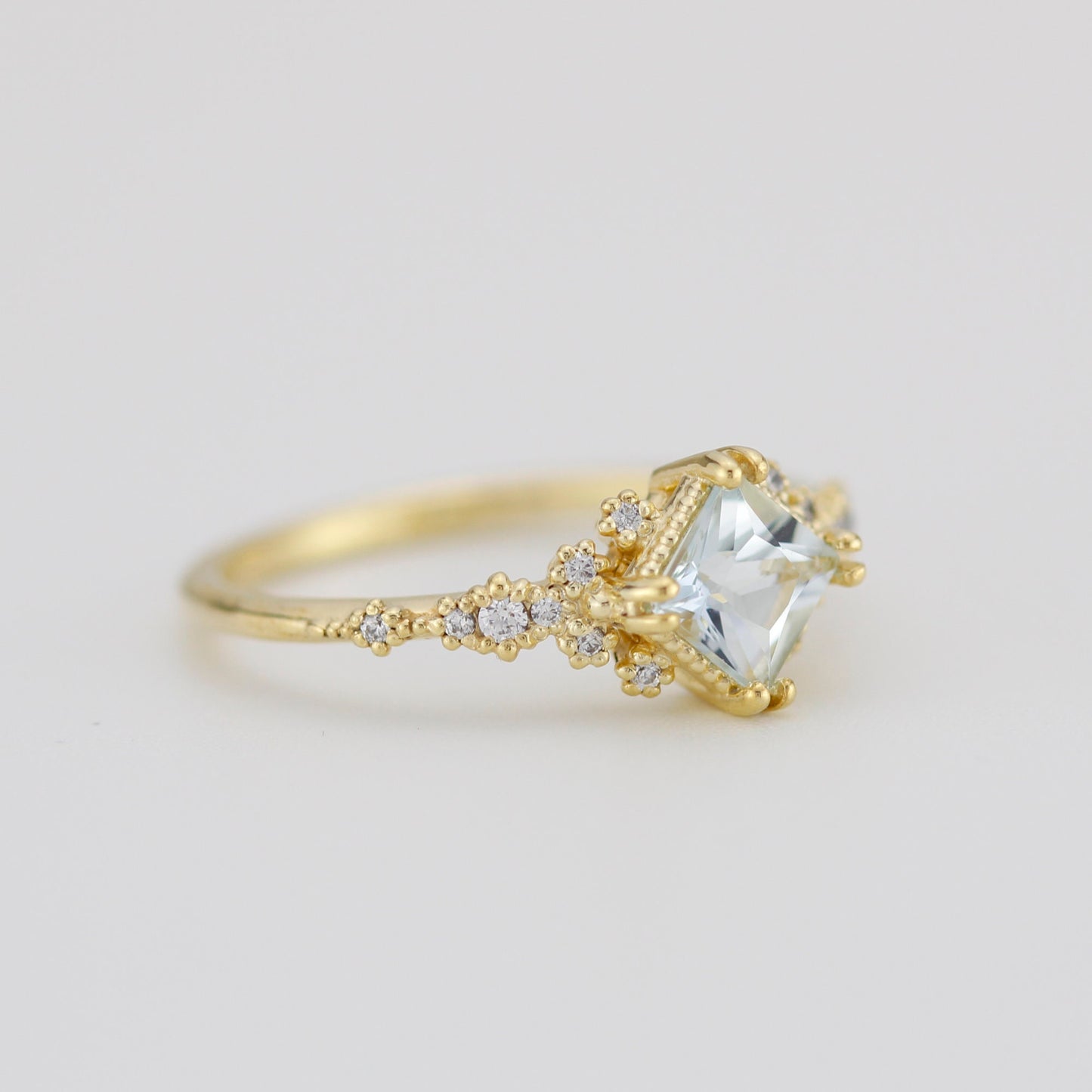 Aquamarine engagement ring vintage unique, princess cut engagement ring, vintage engagement ring R339AQ