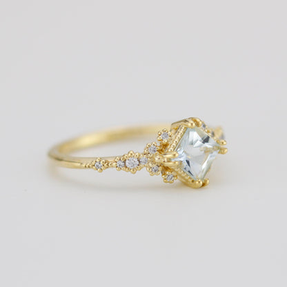 Aquamarine engagement ring vintage unique, princess cut engagement ring, vintage engagement ring R339AQ