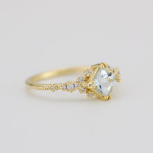 Load image into Gallery viewer, Aquamarine engagement ring vintage unique, princess cut engagement ring, vintage engagement ring R339AQ