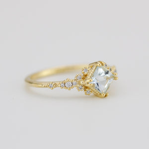 Aquamarine engagement ring vintage unique, princess cut engagement ring, vintage engagement ring R339AQ