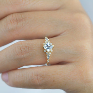 Aquamarine engagement ring vintage unique, princess cut engagement ring, vintage engagement ring R339AQ